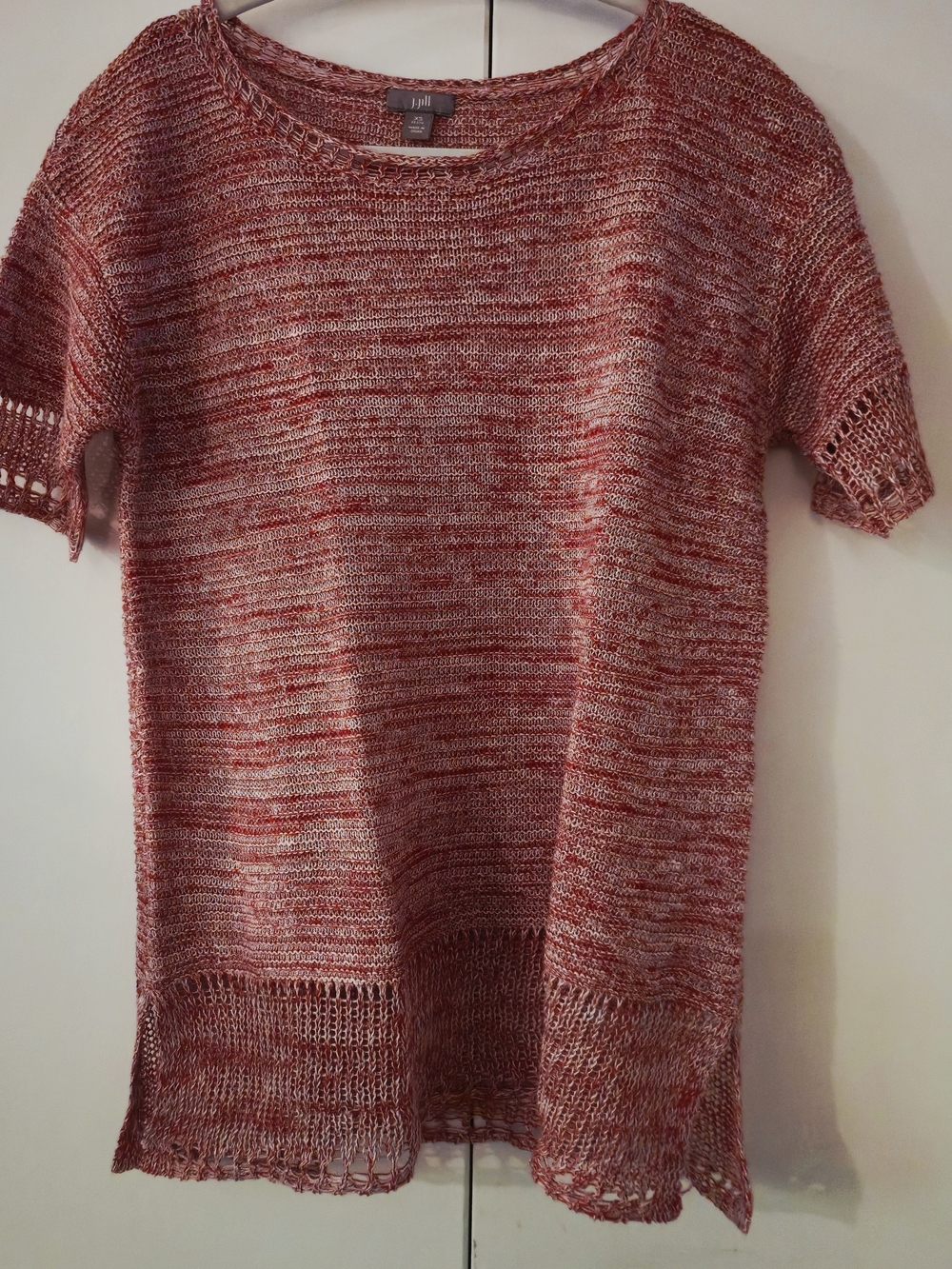 J. Jill Marled Red Scoop Neck Short-Sleeve Sweater